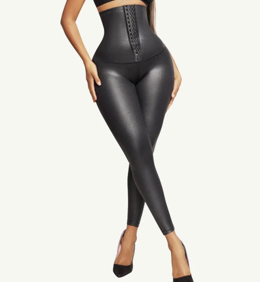 Beyonce Faux Leather Workout Pants w/ Attached Waist Trainer
